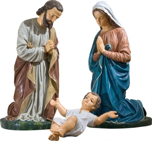 Figury Świętej Rodziny ze złożonymi dłońmi - Maryja, Józef i Dzieciątko Jezus