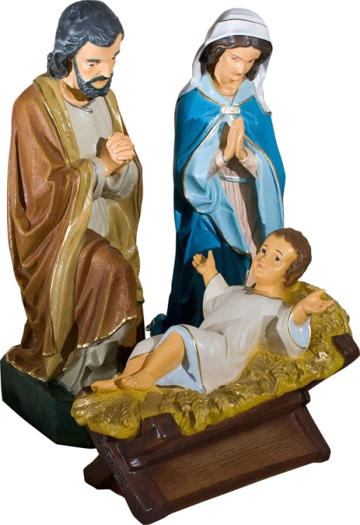 Figury Świętej Rodziny z Dzieciątkiem w kołysce - Maryja, Józef i Dzieciątko Jezus