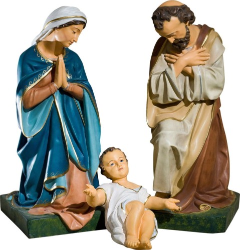 Figury Świętej Rodziny z Józefem o skrzyżowanych dłoniach - Maryja, Józef i Dzieciątko Jezus