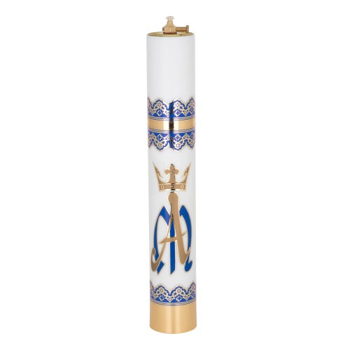 Świeca olejowa biała z emblematem maryjnym 40 × 6,3 cm - widok produktu