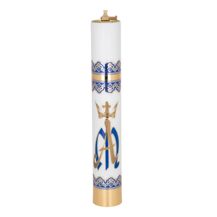 Świeca olejowa biała z emblematem maryjnym 40 × 6,3 cm - widok produktu