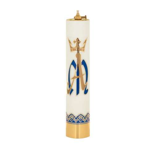 Świeca olejowa biała z emblematem maryjnym 31 × 6,3 cm - widok produktu