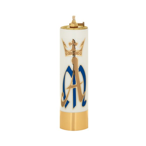 Świeca olejowa biała z emblematem maryjnym 22 × 6,3 cm - widok produktu