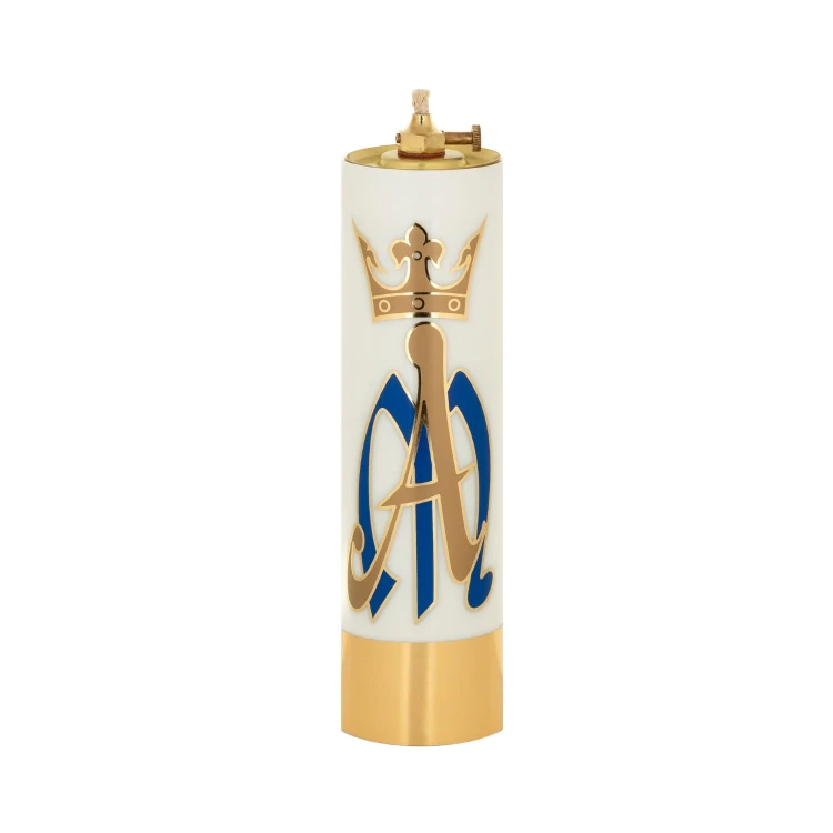 Świeca olejowa biała z emblematem maryjnym 22 × 6,3 cm - widok produktu