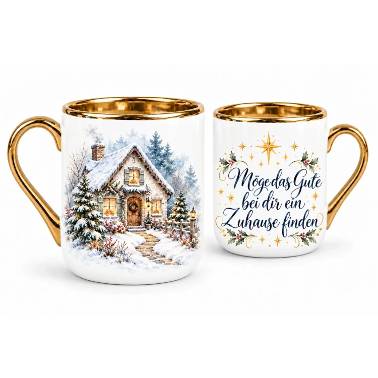 Winter cottage mug - May kindness find a home with you - German