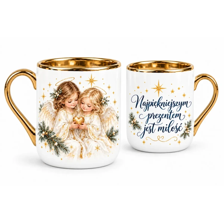 Two angels mug - Love is the most beautiful gift - Polish