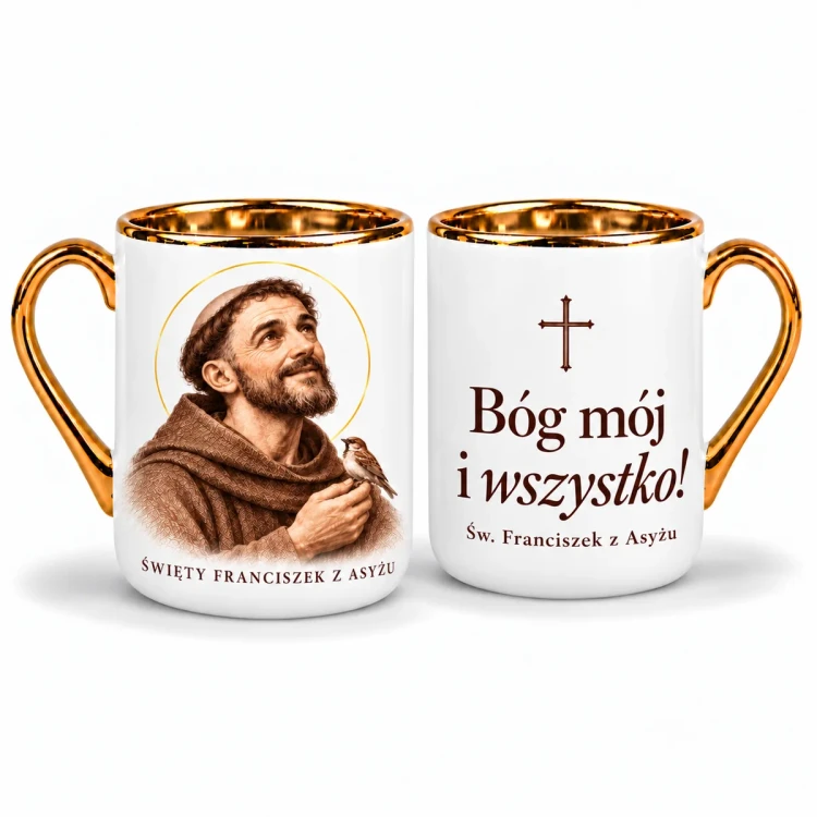 Kubek z św. Franciszkiem z Asyżu - pozłacany, 330 ml - polski