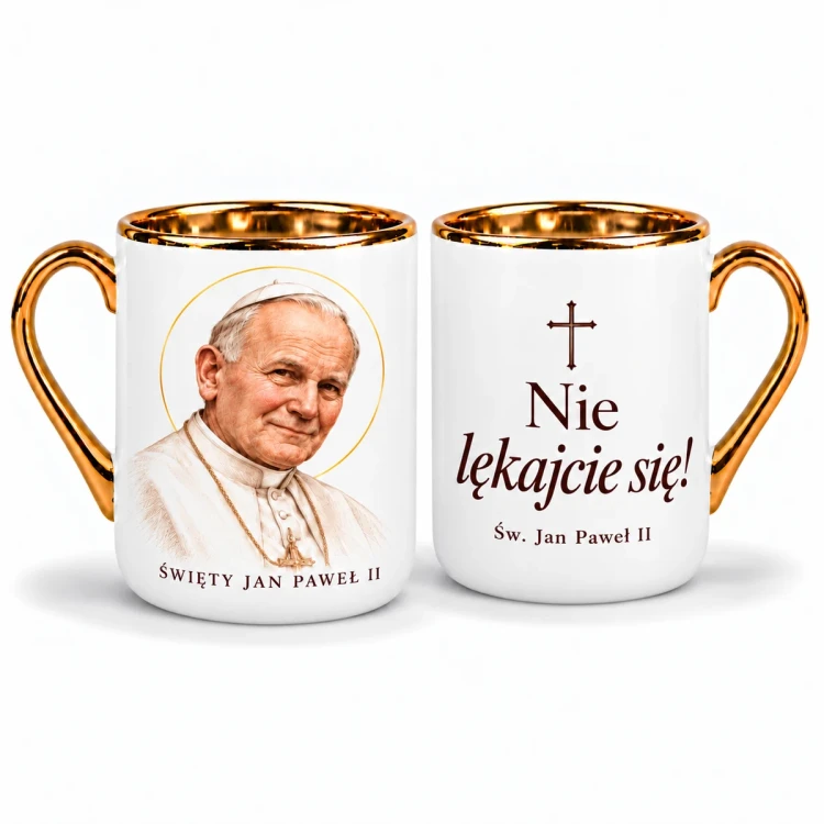 Kubek z św. Janem Pawłem II - pozłacany, 330 ml - polski
