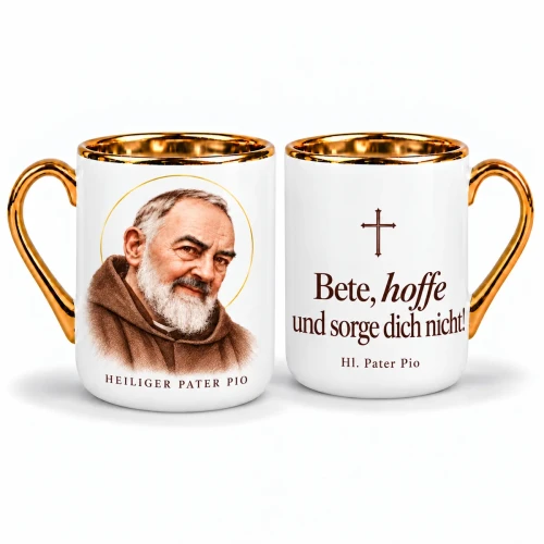 Kubek z św. Ojcem Pio - pozłacany, 330 ml - niemiecki