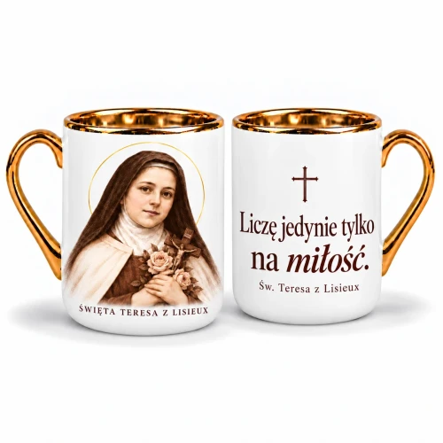 Kubek z św. Teresą z Lisieux - pozłacany, 330 ml - polski