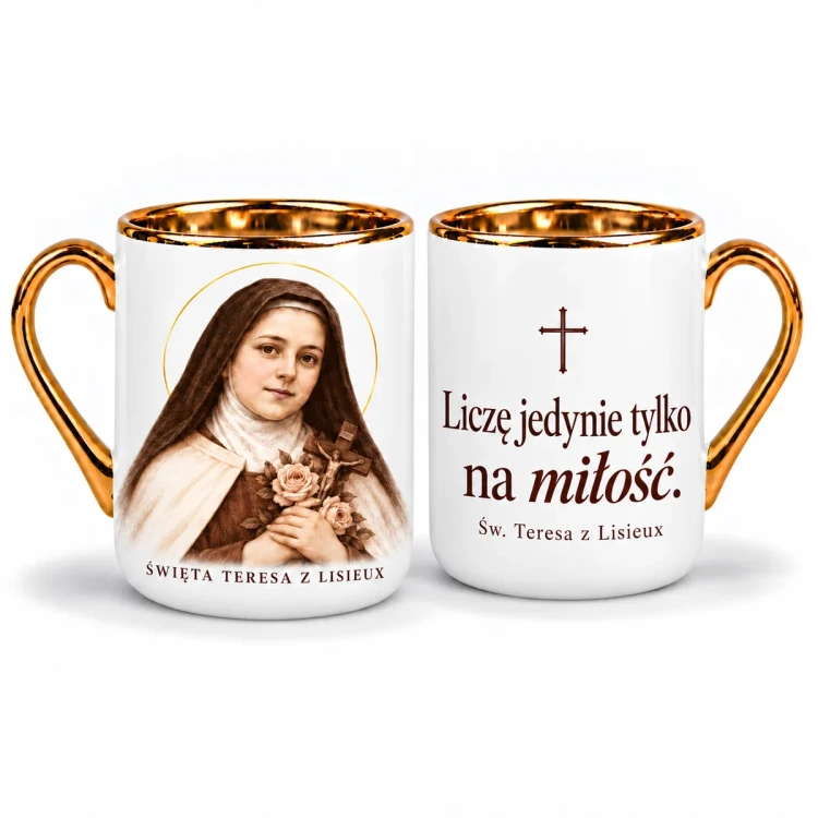 Kubek z św. Teresą z Lisieux - pozłacany, 330 ml - polski