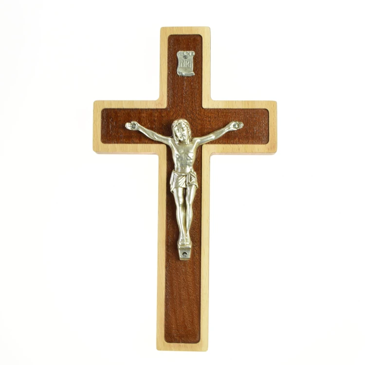 Dwukolorowy krzyż z drewna bukowego, 22 cm