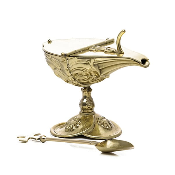 Ozdobna łódka mosiężna z łyżeczką