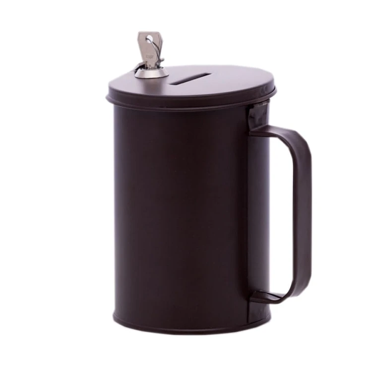 Metalowa puszka na ofiarę z kluczykiem, brązowa