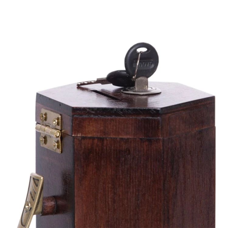Wooden Donation Box with Key, Brown