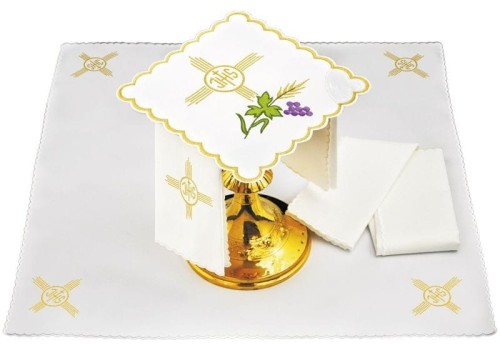 Komplet bielizny kielichowej z symbolami eucharystycznymi