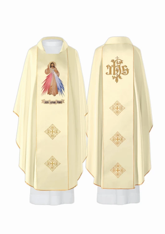 Ornat haftowany - wizerunek Jezusa Miłosiernego + symbol IHS