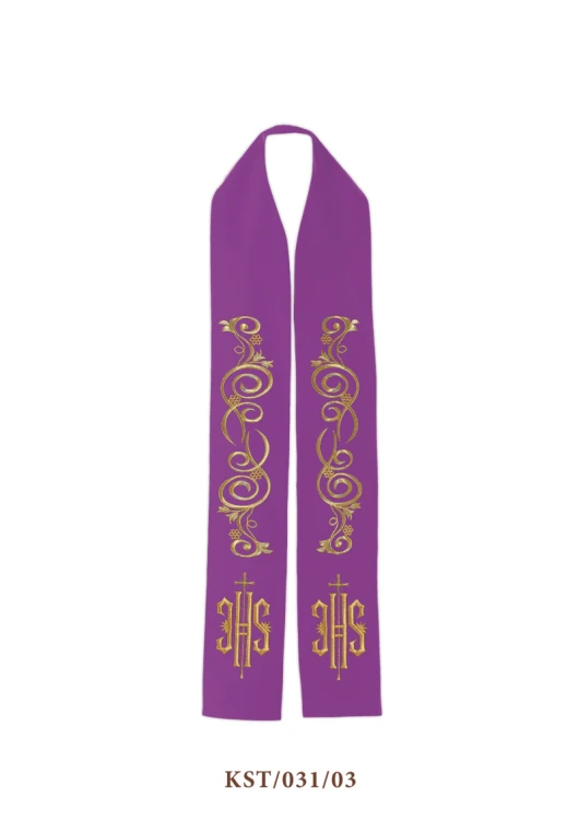 Stuła bogato haftowana z symbolem IHS.