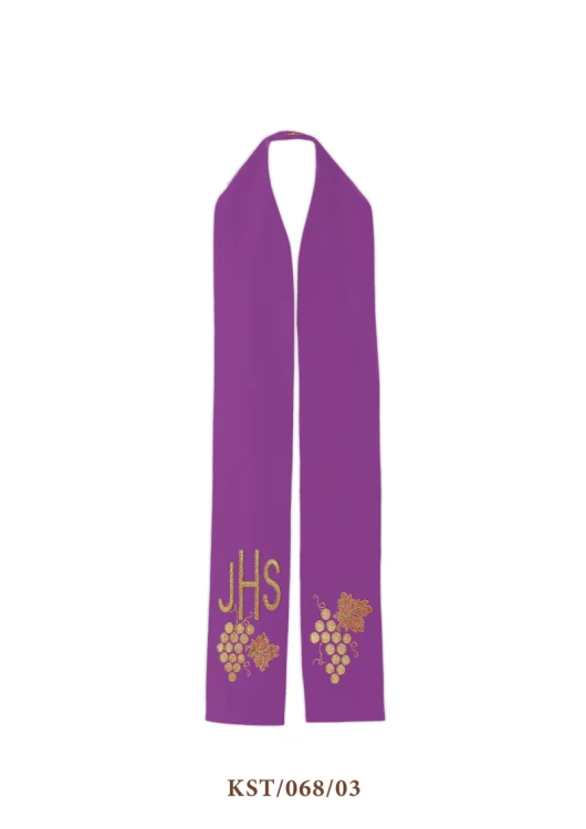 Stuła haftowana z IHS i motywem winogron