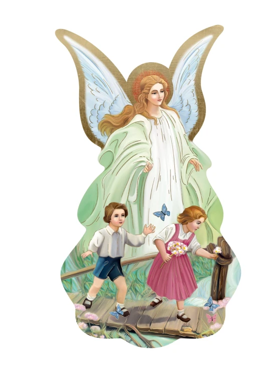 Anioł Stróż z dziećmi na kładce