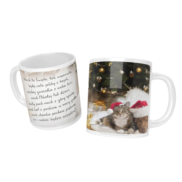 Kubek na Boże Narodzenie, pies i kot