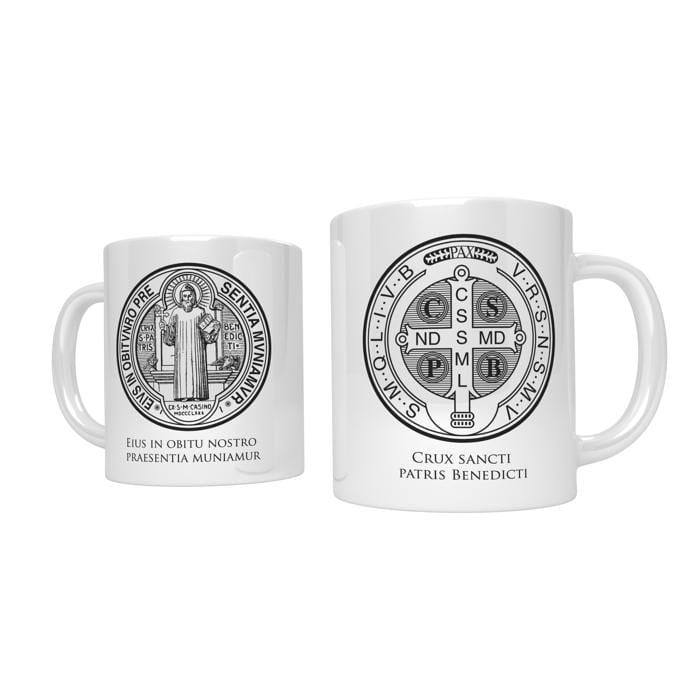 Christian mug with St. Benedict medal