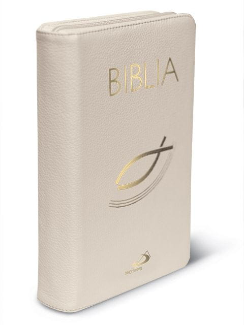 Biblia z rybką ecru, zamykana na zamek