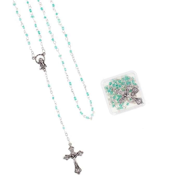 Mini różaniec szklany w plastikowym pudełku