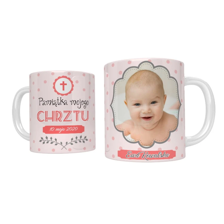 Kubek pamiątka Chrztu z personalizacją dla dziewczynki