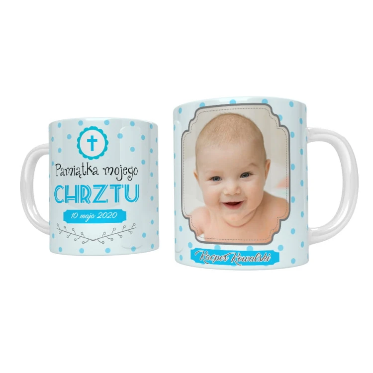 Kubek pamiątka Chrztu z personalizacją dla chłopca