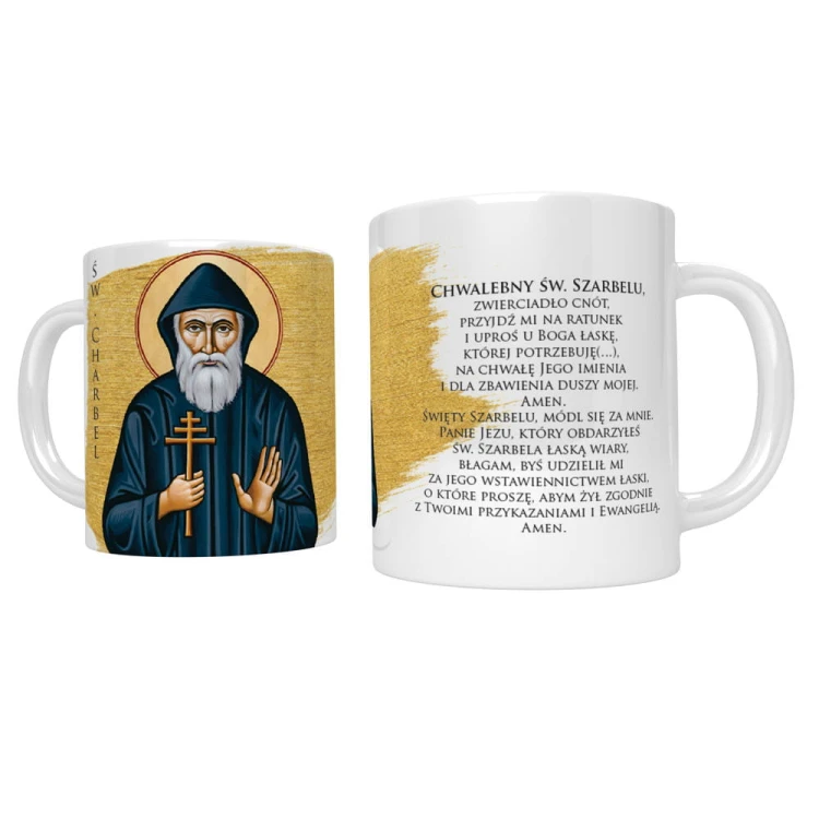 Kubek religijny ze świętym Szarbelem