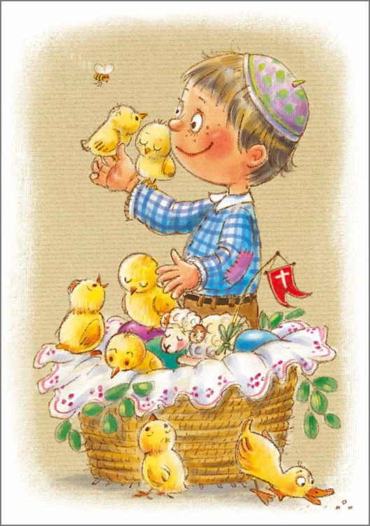 Puzzle wielkanocne chłopiec z koszem