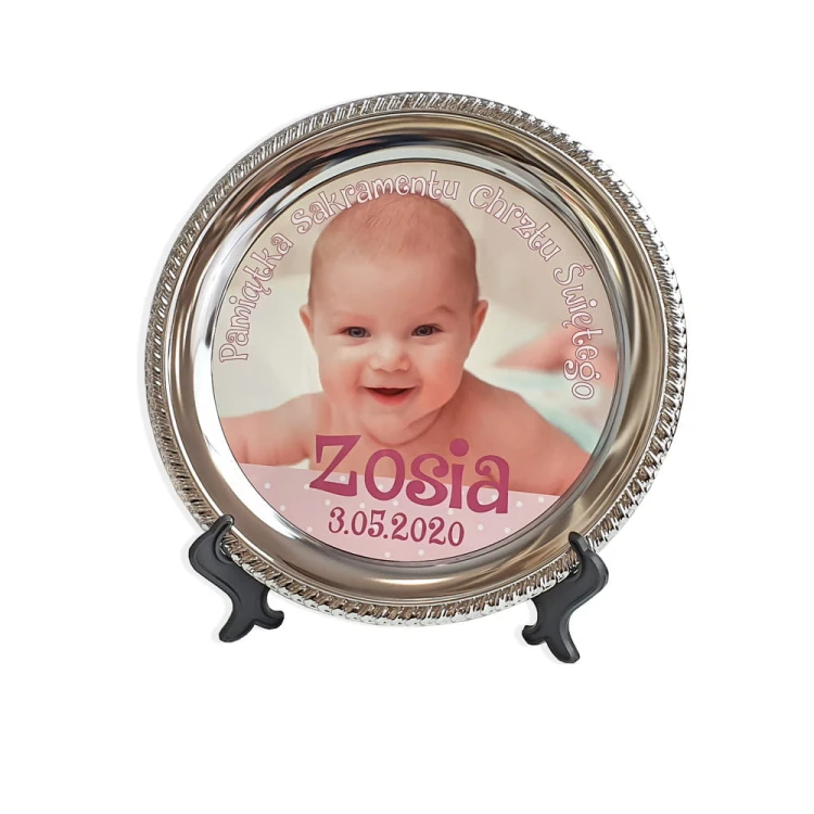 Talerz metalowy Pamiątka Chrztu Świętego dziewczynka, 25cm
