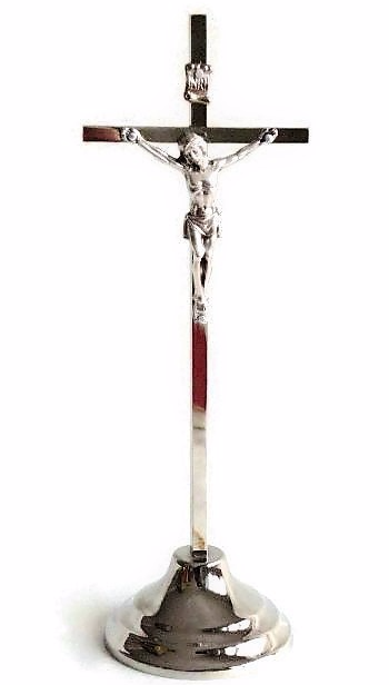 Krzyż metalowy stojący, srebrny