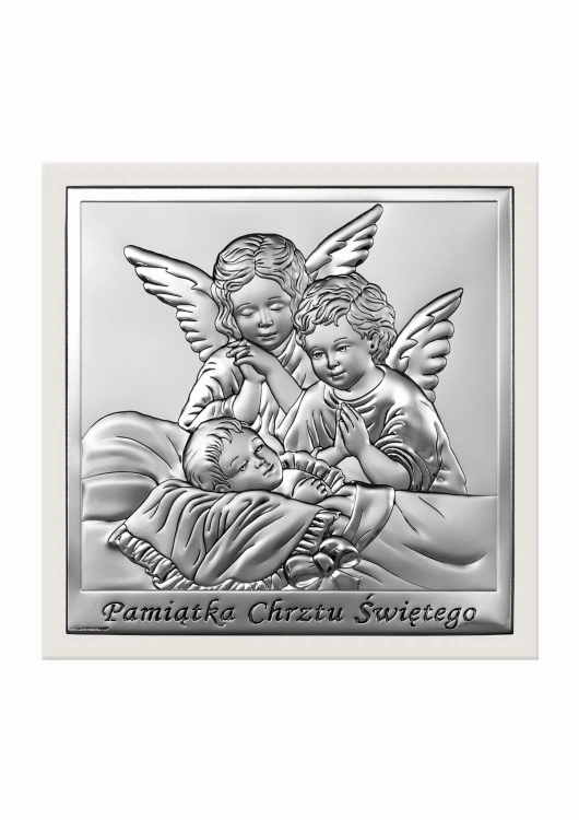 Srebrny obrazek z aniołkami