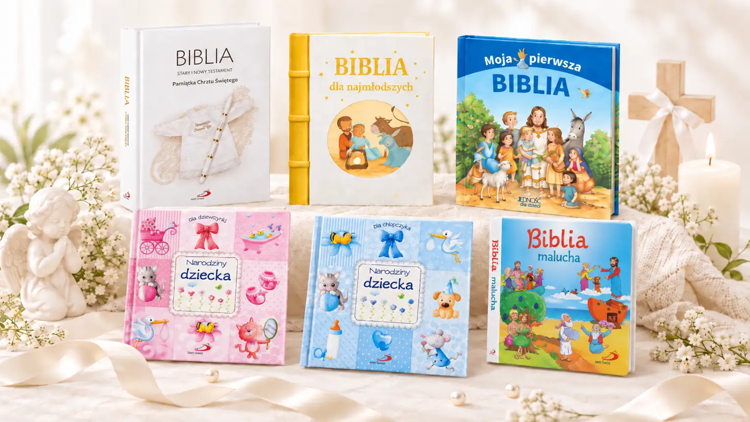 Biblie i książki na chrzest dla chłopca i dziewczynki