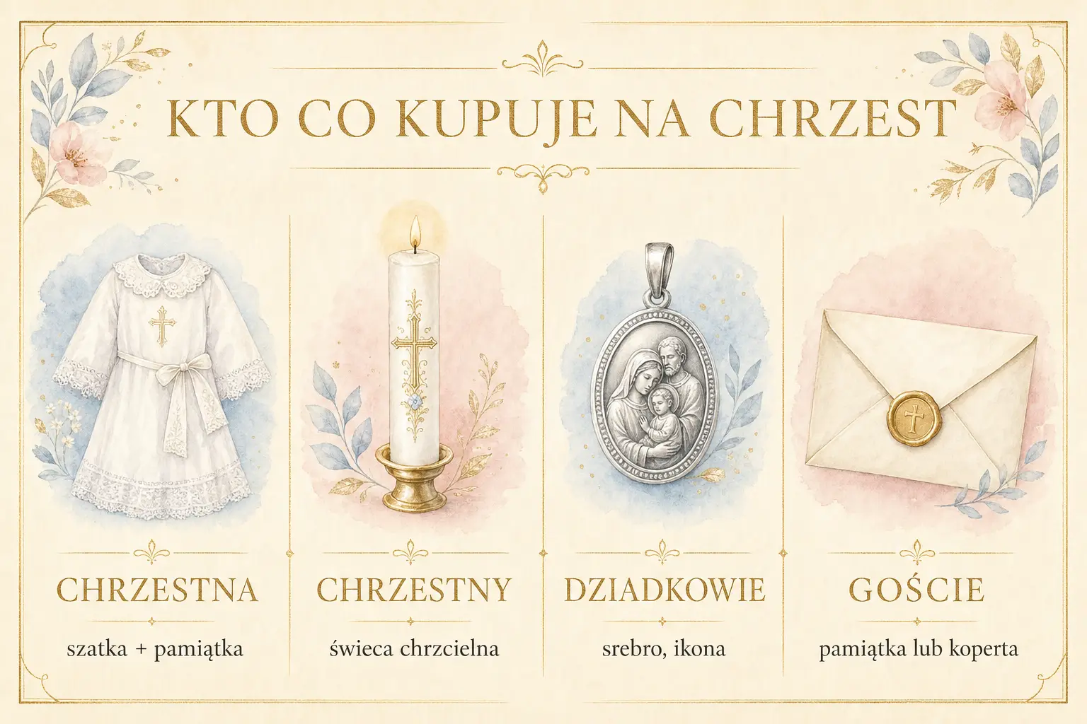 Kto co kupuje na chrzest — szatka, świeca, srebro, pamiątka