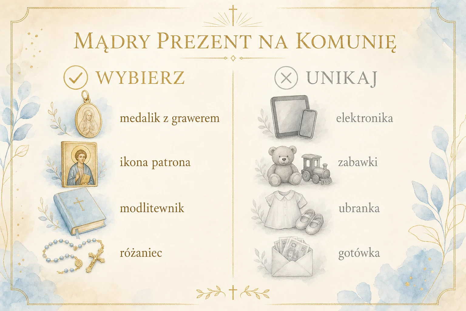 Komunia — mądry prezent: wybierz / unikaj