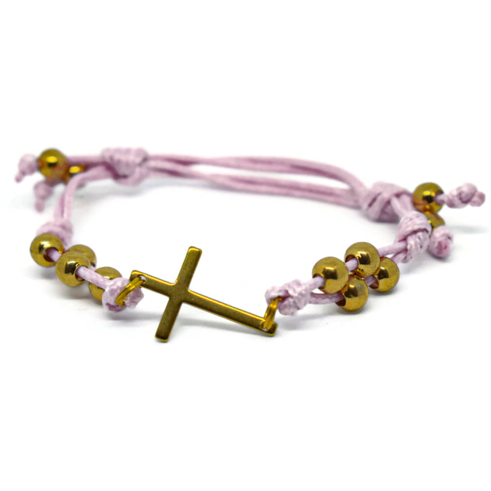 Różowa bransoletka religijna, sznurkowa.JPG