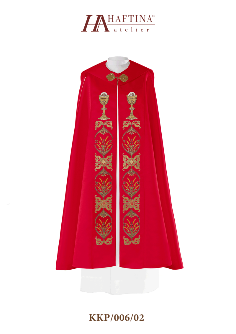 Kapa haftowana symbolem kielicha i IHS.