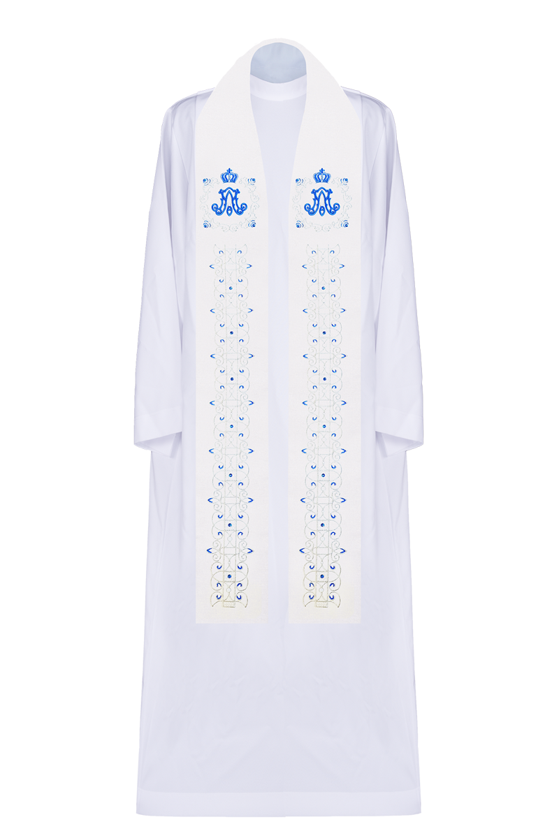 Maryjna stuła haftowana z kamieniami.