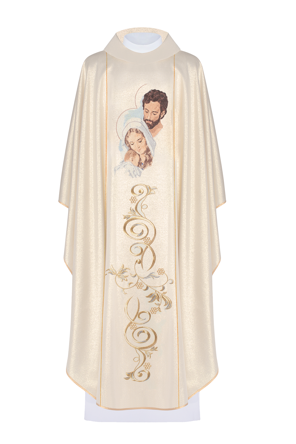 Złoty ornat haftowany z wizerunkiem Świętej Rodziny