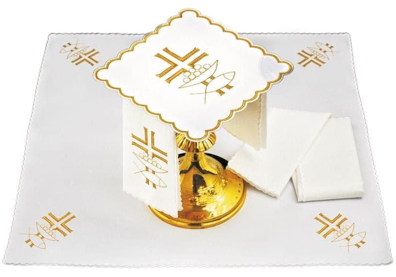 Komplet bielizny kielichowej z symbolem Krzyża i Ryby