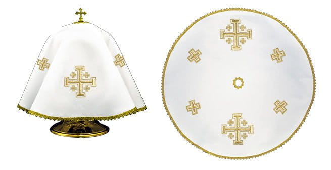 Veil for a ciborium with an embroidered Jerusalem Cross.