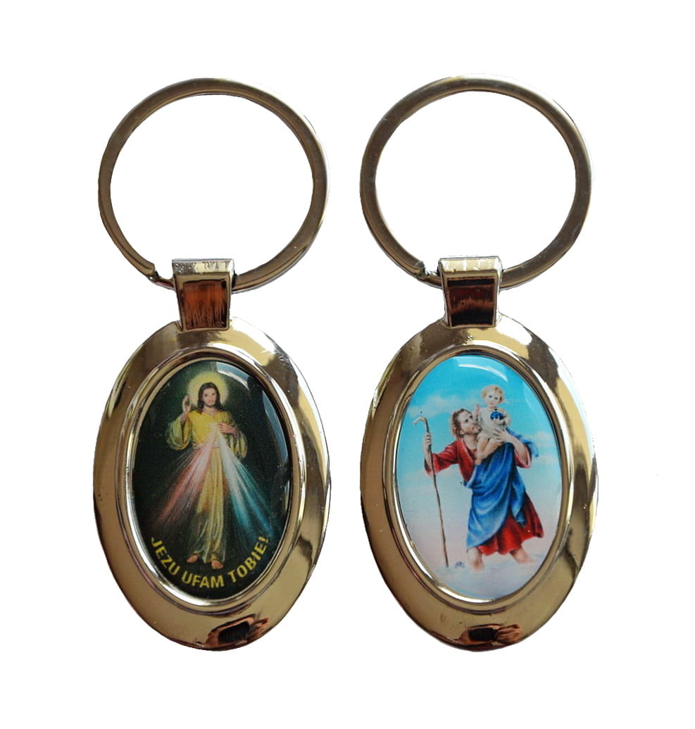 Keychain with Merciful Jesus and Saint Christopher