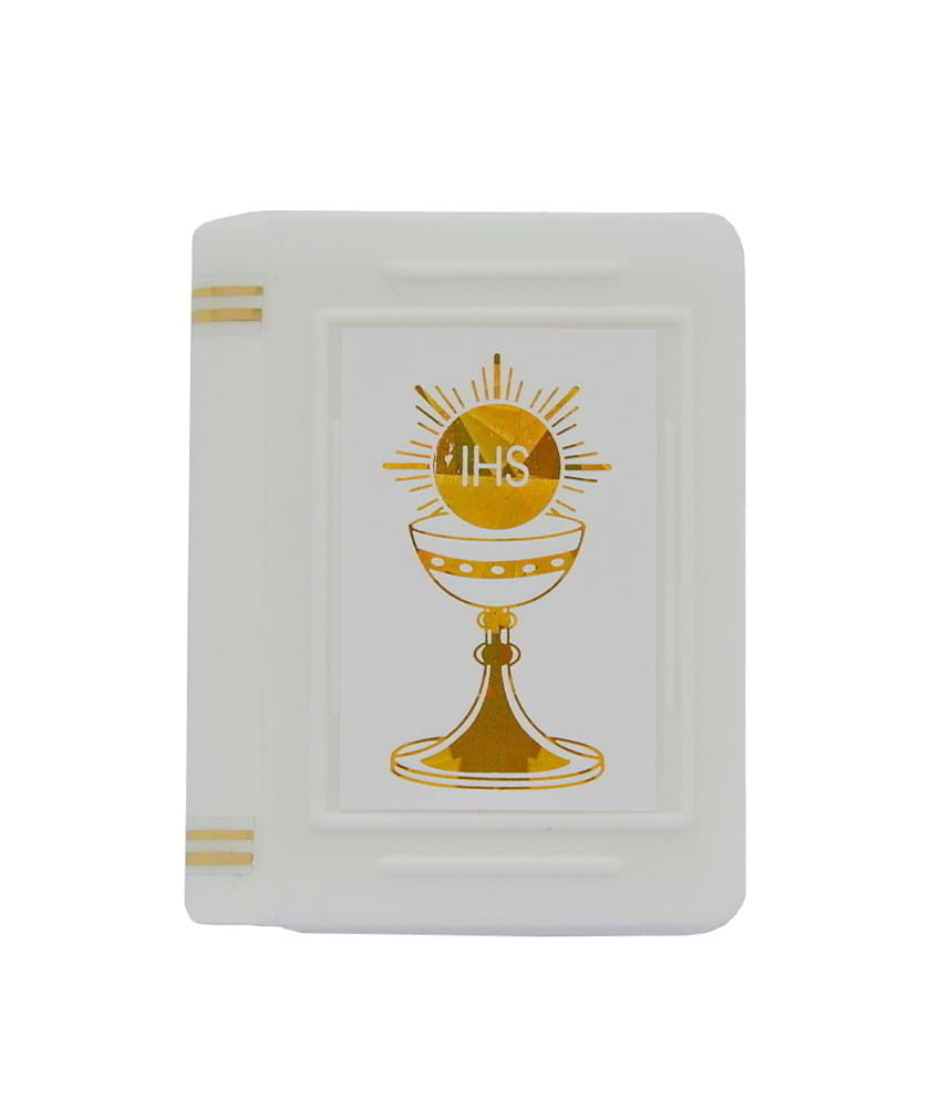 Rosary box, book with the Host.