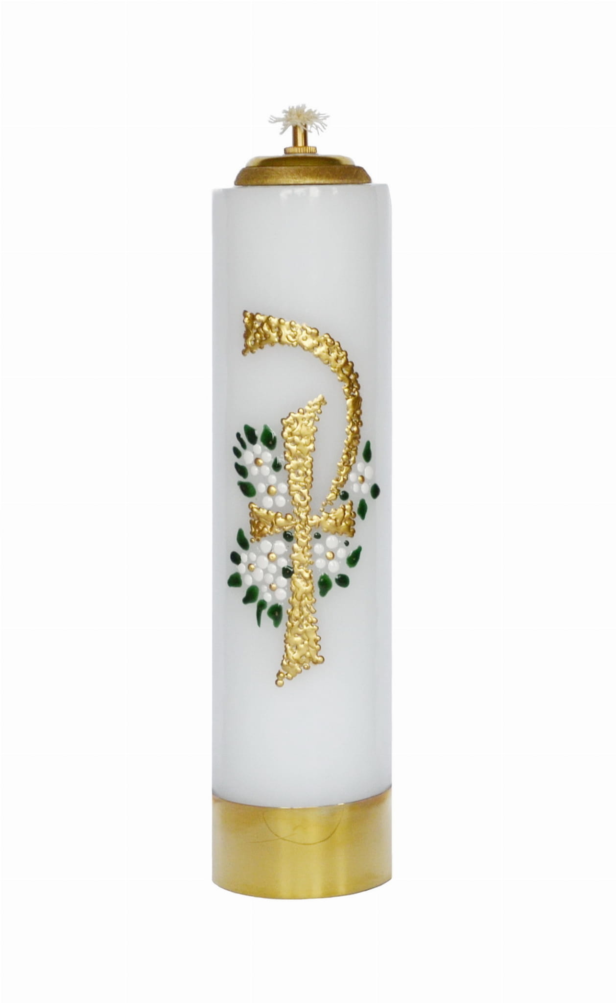 Olejowa świeca ołtarzowa - symbol P i kwiaty.