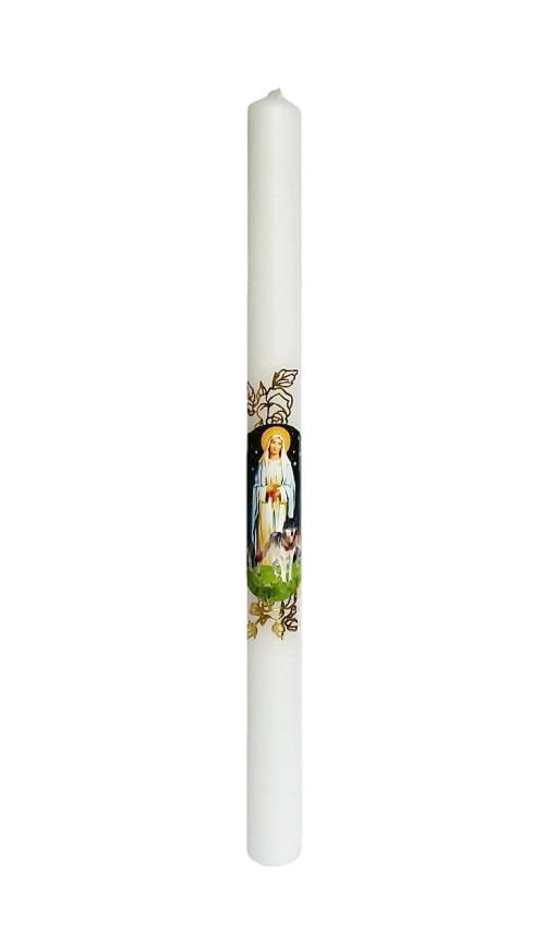 Our Lady of Candles large white candle.