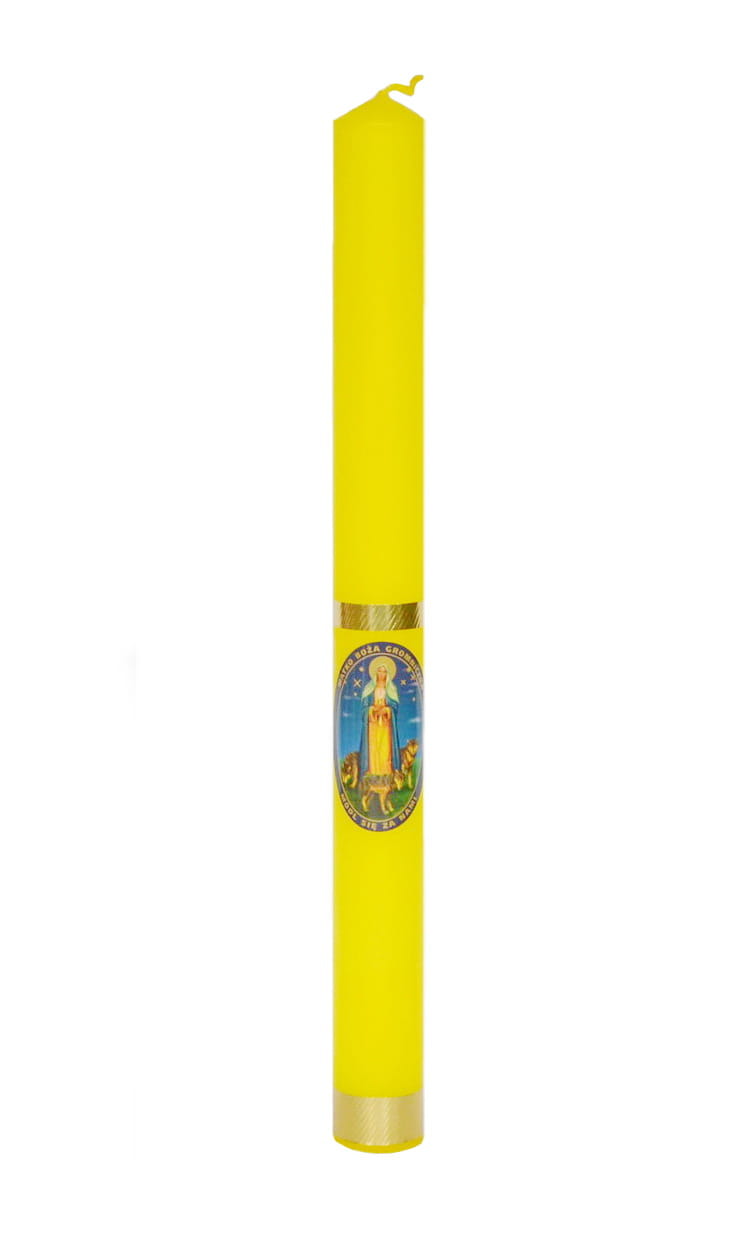 Our Lady of Candles tall yellow candle.