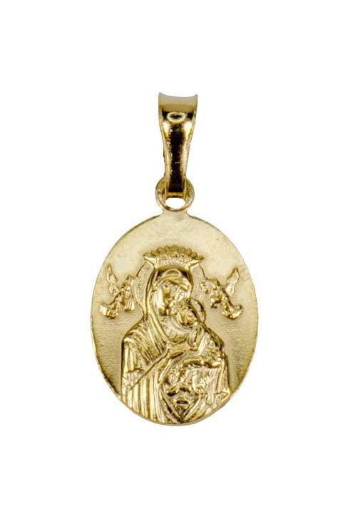 Gold-plated medal of Our Lady of Perpetual Help / Heart of Jesus
